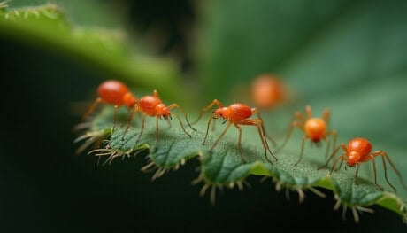 Super macro photo of group of Red Spider Mite infestation