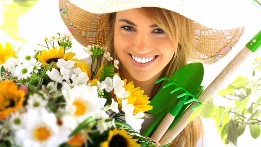 Blonde woman with flowers
