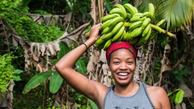 Woman with banana tree