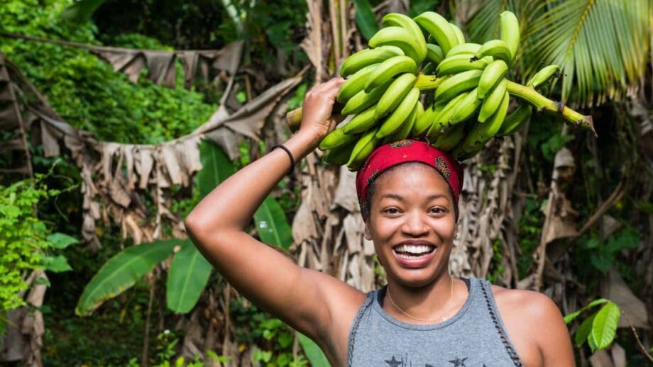 Woman with banana tree
