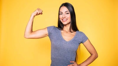 Woman flexing muscle