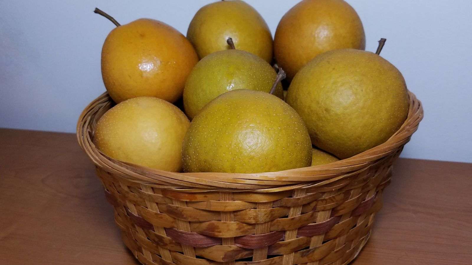 Shinko Pears on a basket