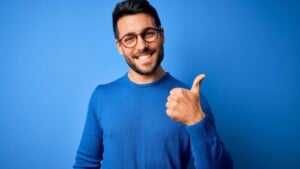 Happy man in blue background