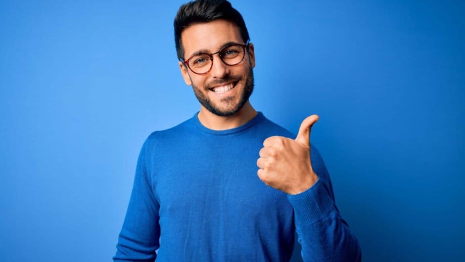 Happy man in blue background