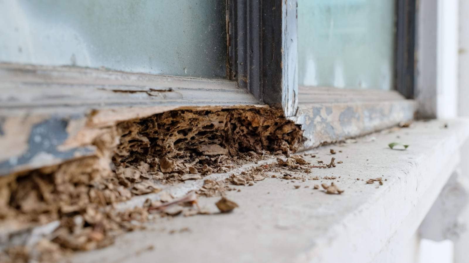 Window frame damaged by termites