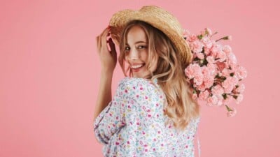 Young Woman with Pink Flowers
