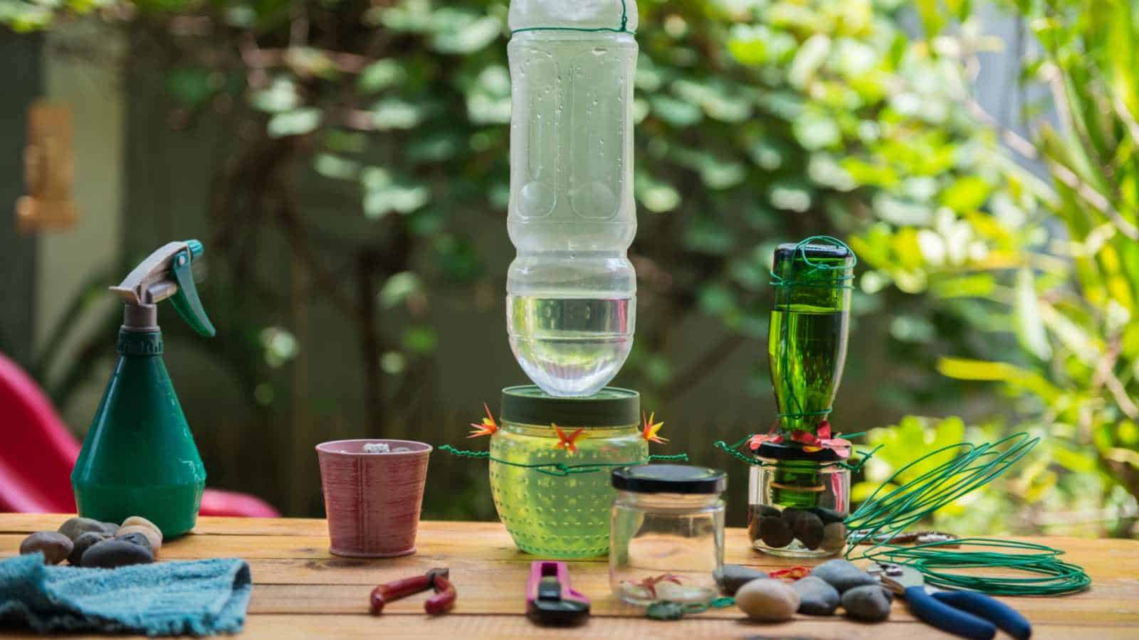 Tools and equipment used for a hummingbird bottle feeder